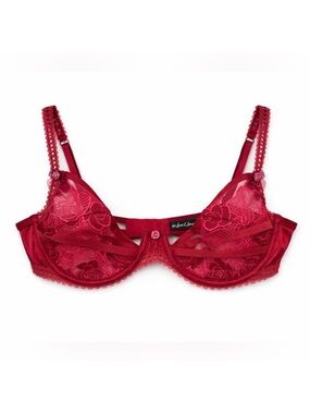 For Love And Lemons S bondage lace bra Pink 0878 Red satin sheer small underwire